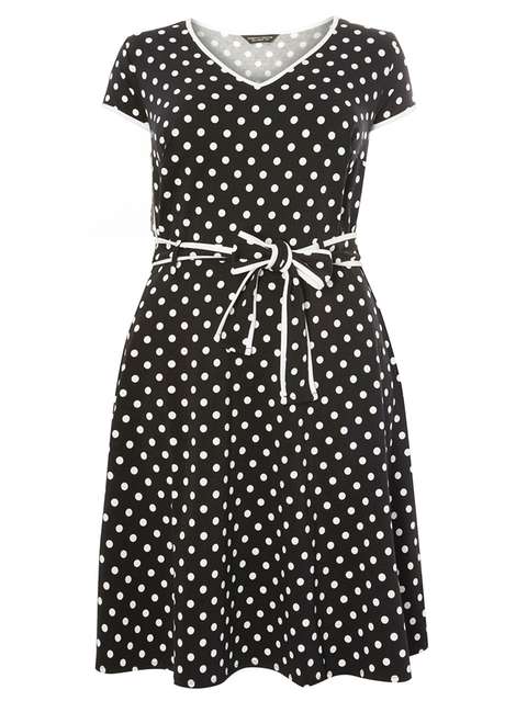 **DP Curve Black Spot Print Contrast Trim Jersey Dress